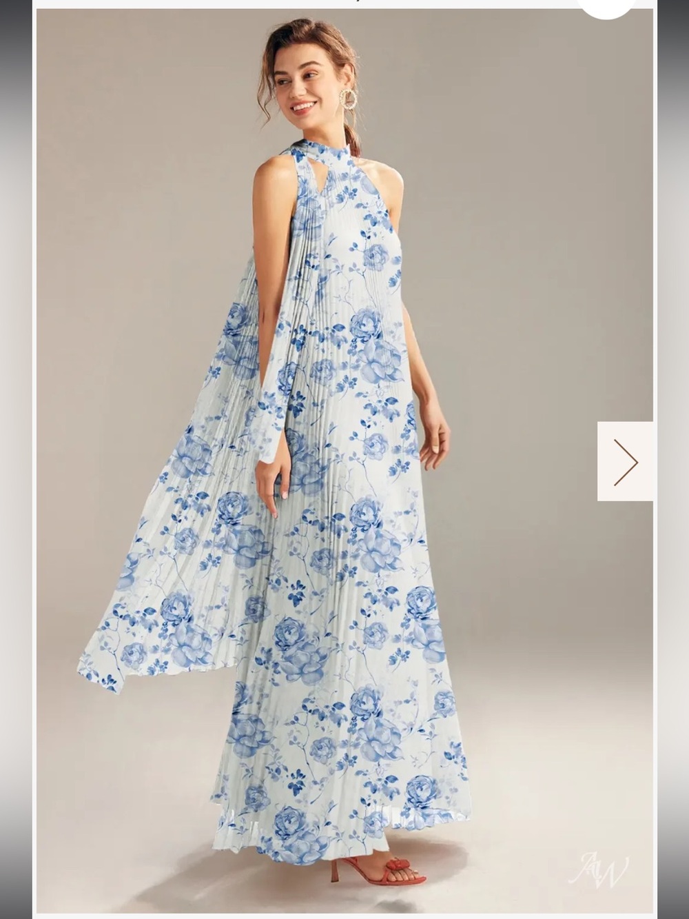 New AW Bridal Louise  Blue Botanical Floral Pleated Gown 6